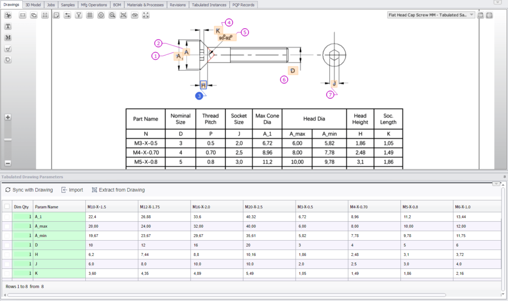 Tabulated Drawings with Inspection Manager